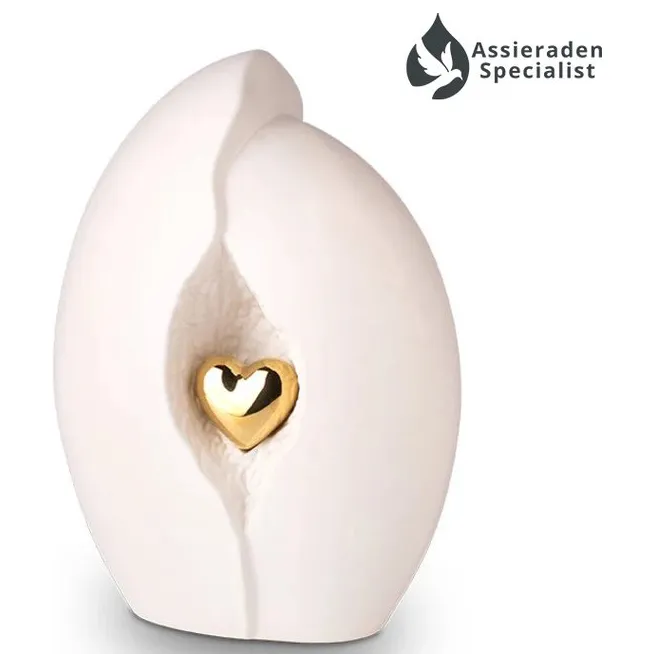 Keramische Urn - Urn Voor As Volwassen - Wit & Goudkleurig - 3.8 Liter  - Waardig Gedenkteken